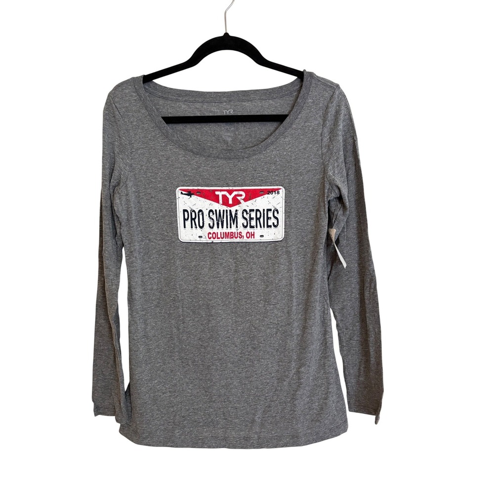 TYR Pro Swim Series 2018 Columbus Ohio Long Sleeve Shirt Grey Womens Large NWT
